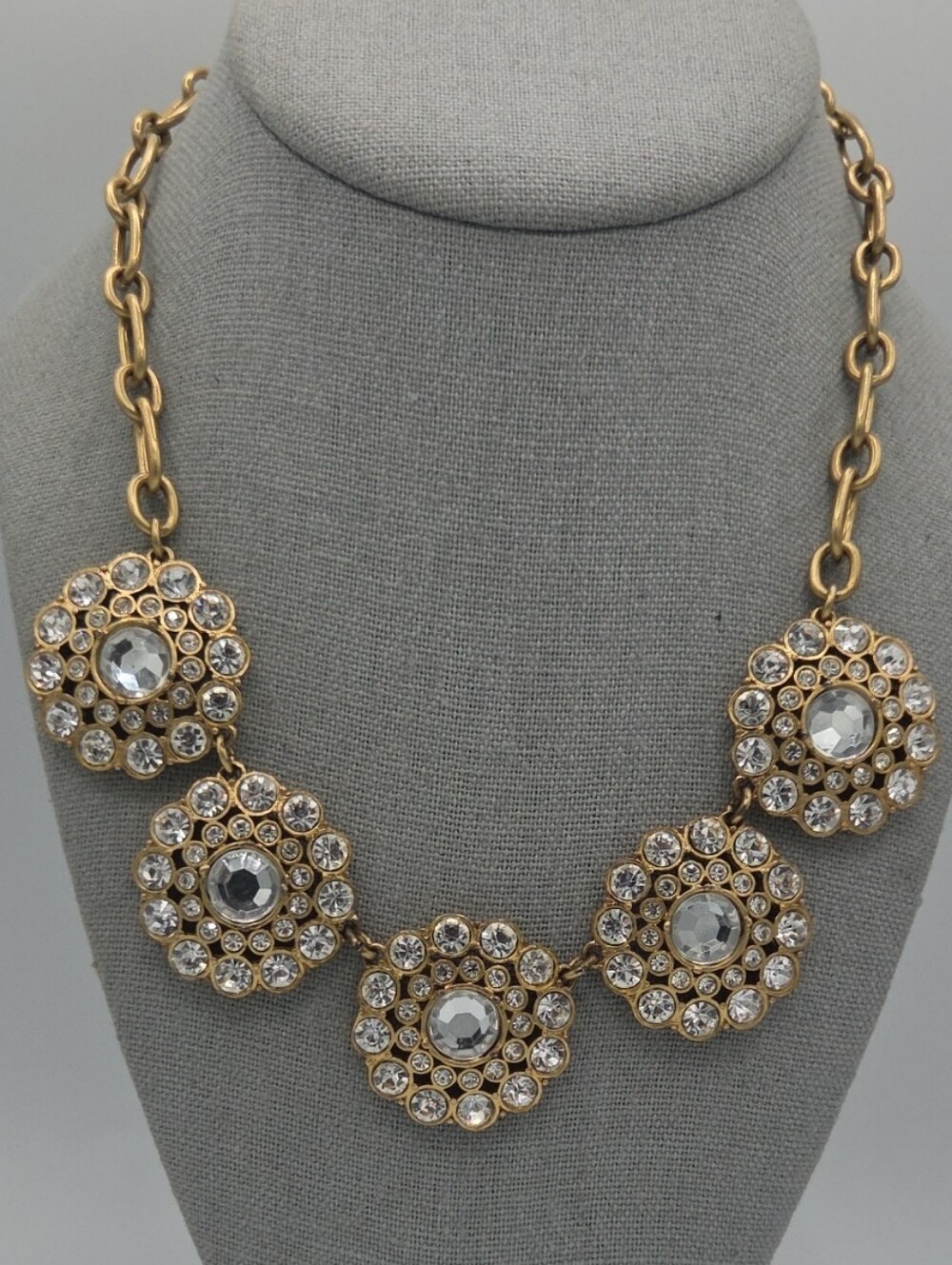 5 for $25! J. Crew Gold Tone Crystal Floral Statement Necklace